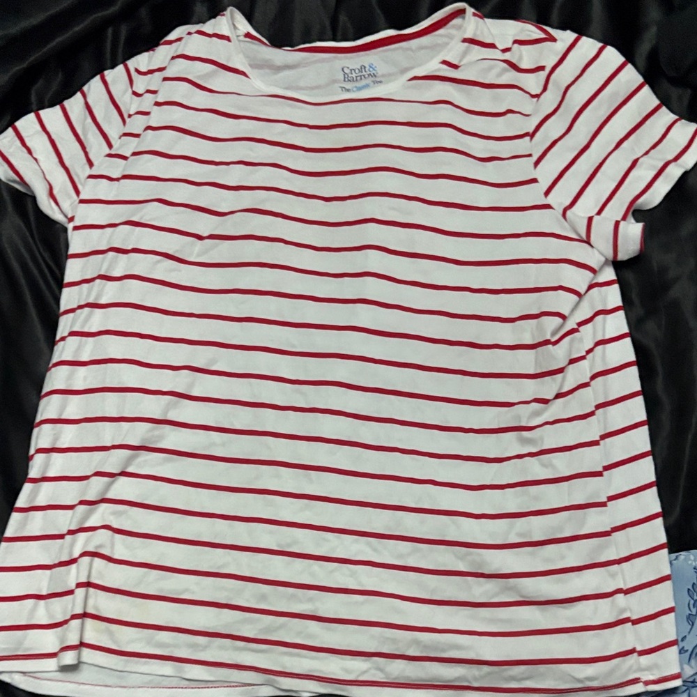 White Tee with Red Stripes